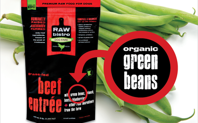 Green beans for dogs. Black and red bag
