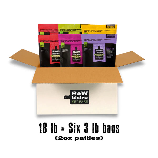 3 lb. bundles of Raw Bistro food for your pet.
