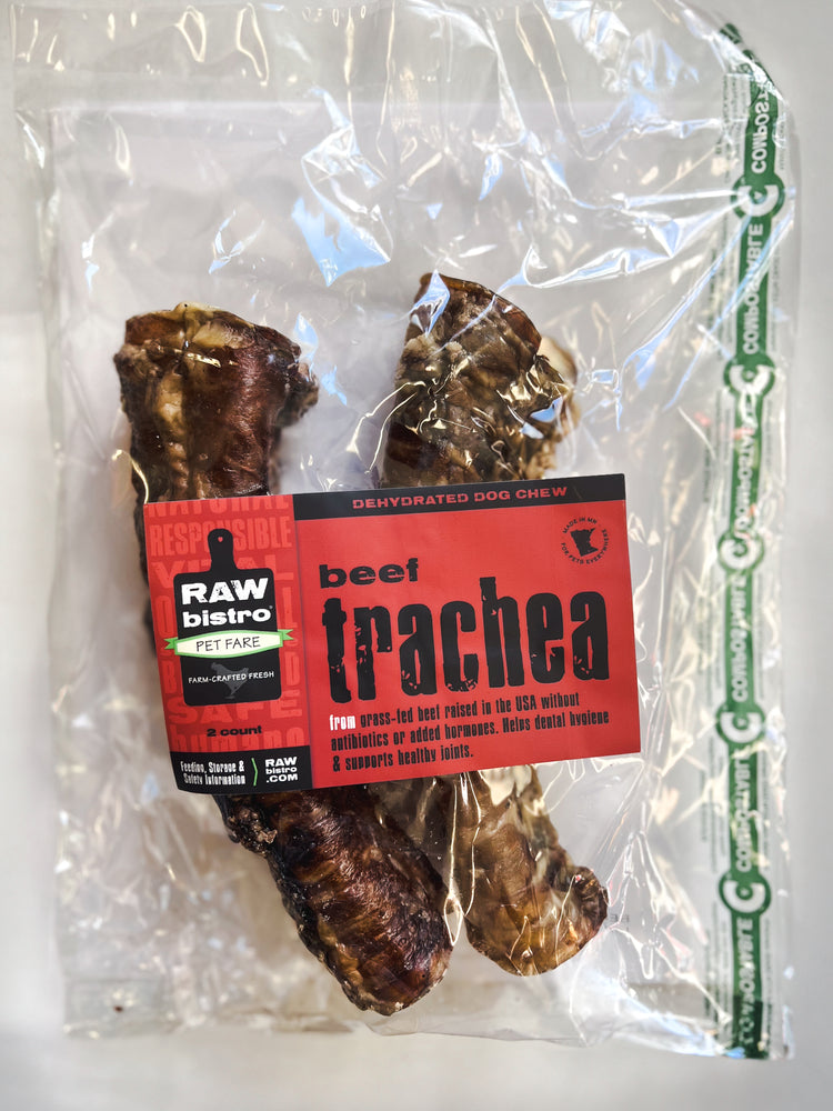 Packaged beef trachea with a label on a white background